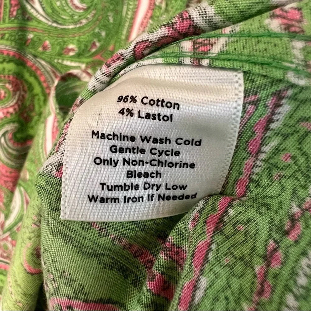 Talbots Woman Paisley Button Front Shirt Green Pink 24W Old Money Classic - Picture 5 of 5